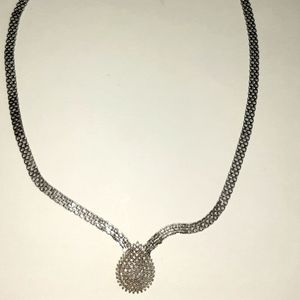 925 Sterling Silver Pave Pear Diamond Necklace 6.9 Grams